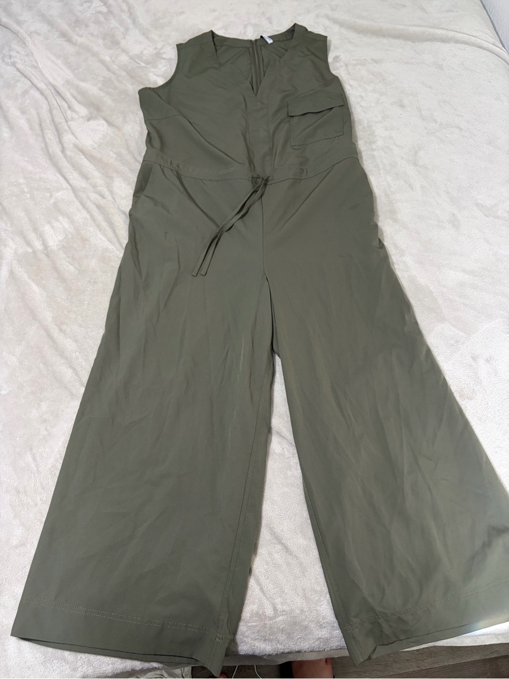 Xersion XL Olive Green Utility Wide Leg Jumpsuit Cargo